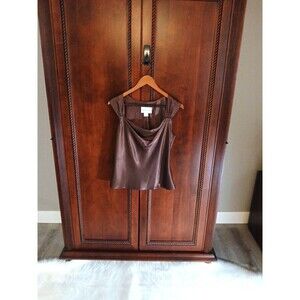 VTG David's Bridal Women's Size 10 Chocolate Satin Draped Neck Sleeveless Blouse